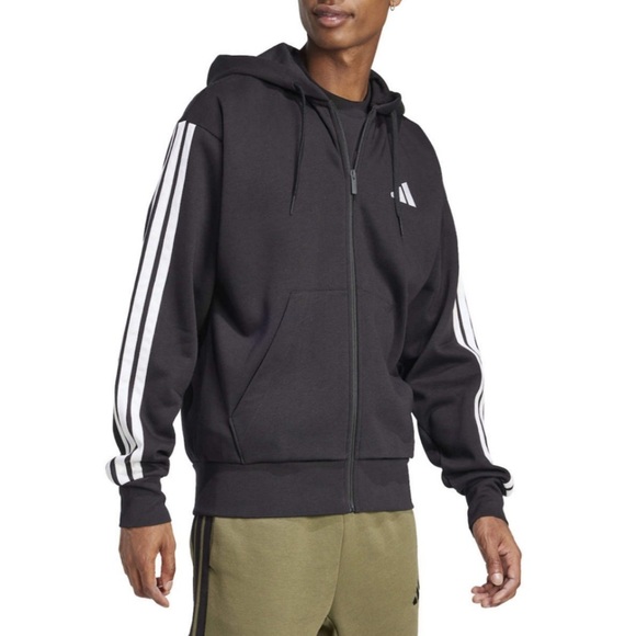 Men's Adidas Clima365 3-Stripes Fleece Zip Front Black Hoodie size XL Climalite - Picture 1 of 8